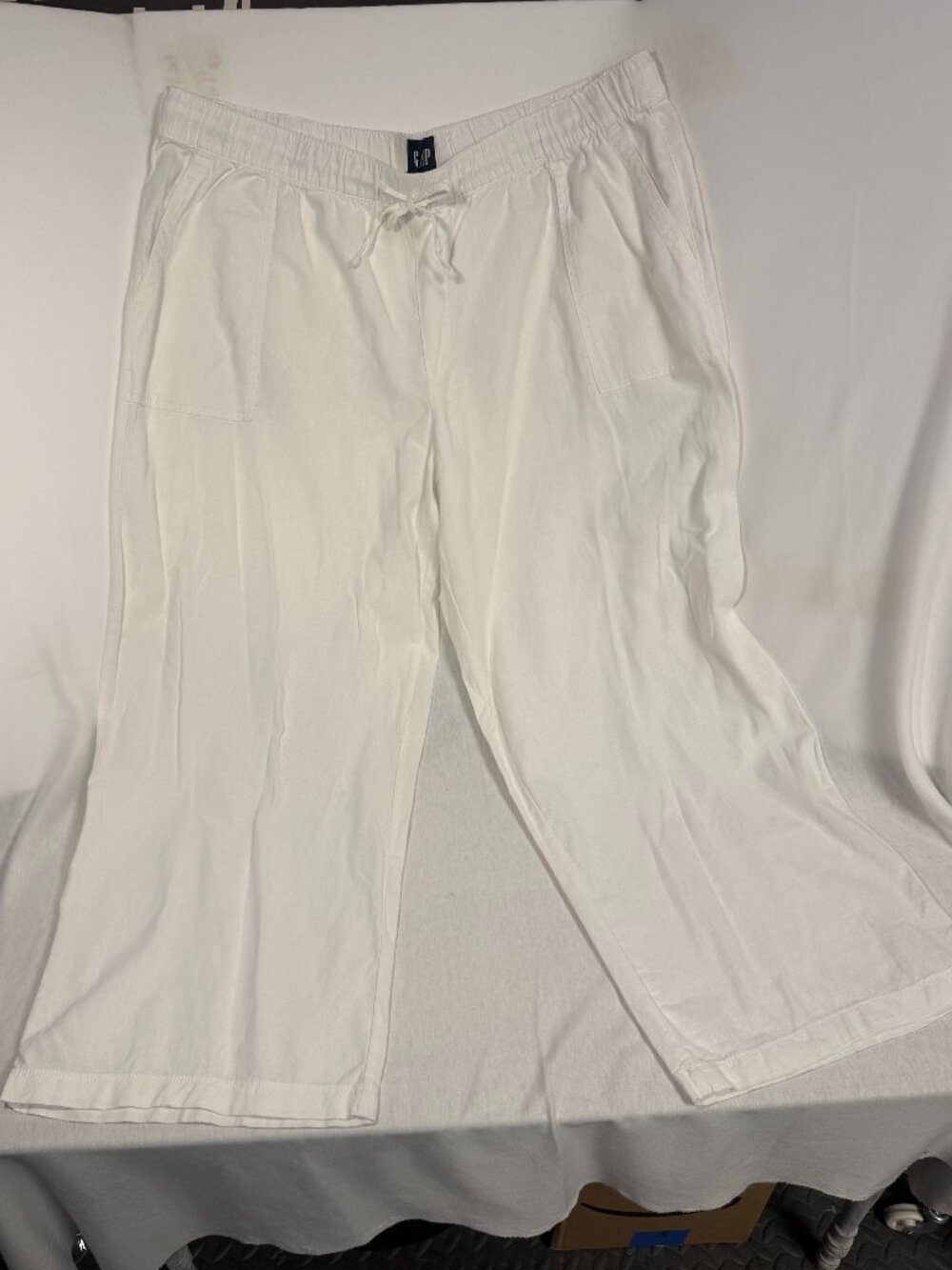 GAP Linen Blend Wide Leg Pants XXL White Drawstring Elastic Waist Beachy Boho